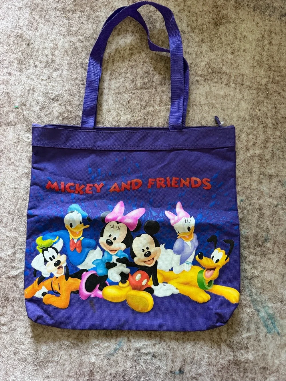 Disney Mickey and Friends Kids Tote Bag in Purple with Colorful Characters